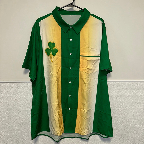 Button-Up Shirt Green/Yellow Size XXL with Shamrock Print Irish Clover NEW - Picture 5 of 10
